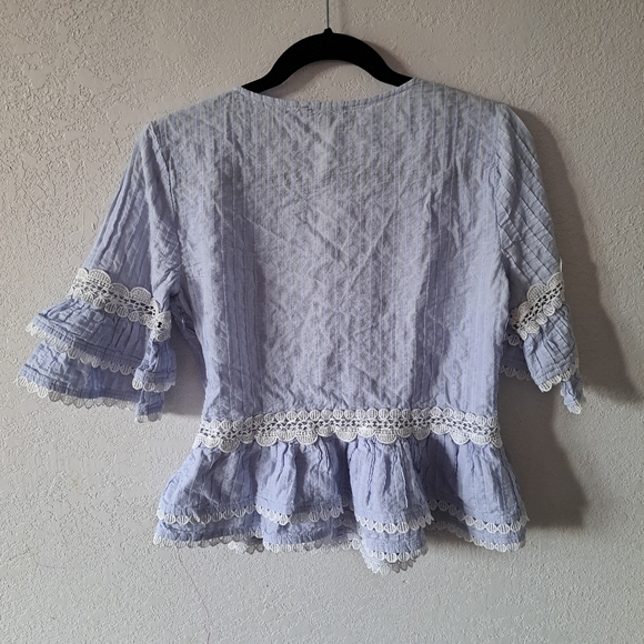 J. Crew Light Blue Lace Trimmed Short Sleeve Top - Picture 9 of 9